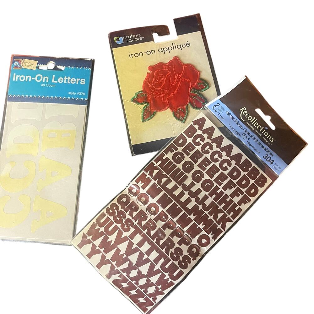 Lot of 3 Iron on alphabet Letters Red Rose Flower
